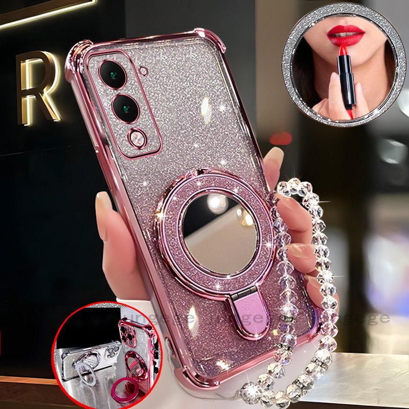 เคสสําหรับเคสโทรศัพท์ VIVO Y04 Y29S กระจกแต่งหน้ากลิตเตอร์แบบนิ่มโปร่งใส