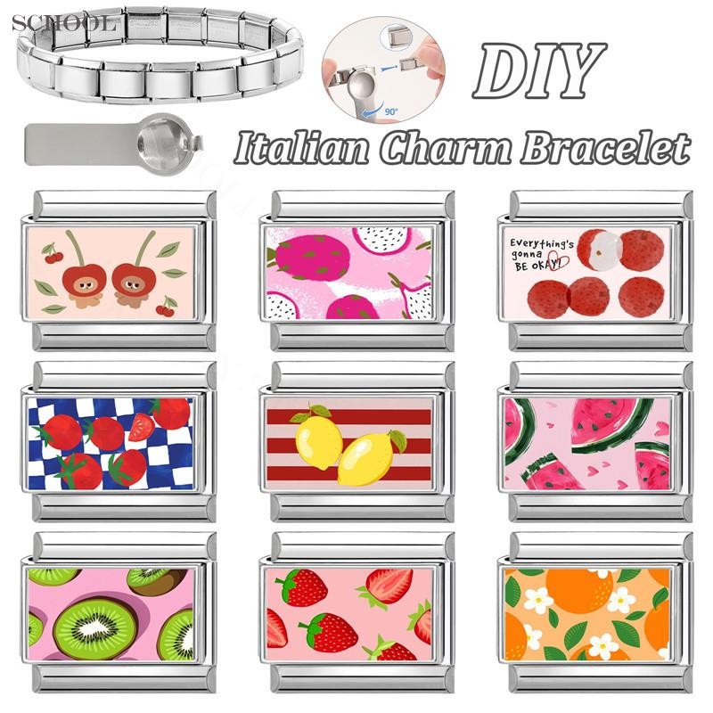 สร้อยข้อมือสแตนเลส DIY 9มม. สไตล์อิตาลี ใส่เสน่ห์แตงโมลิ้นจี่ เครื่องประดับแฟชั่นย้อนยุค