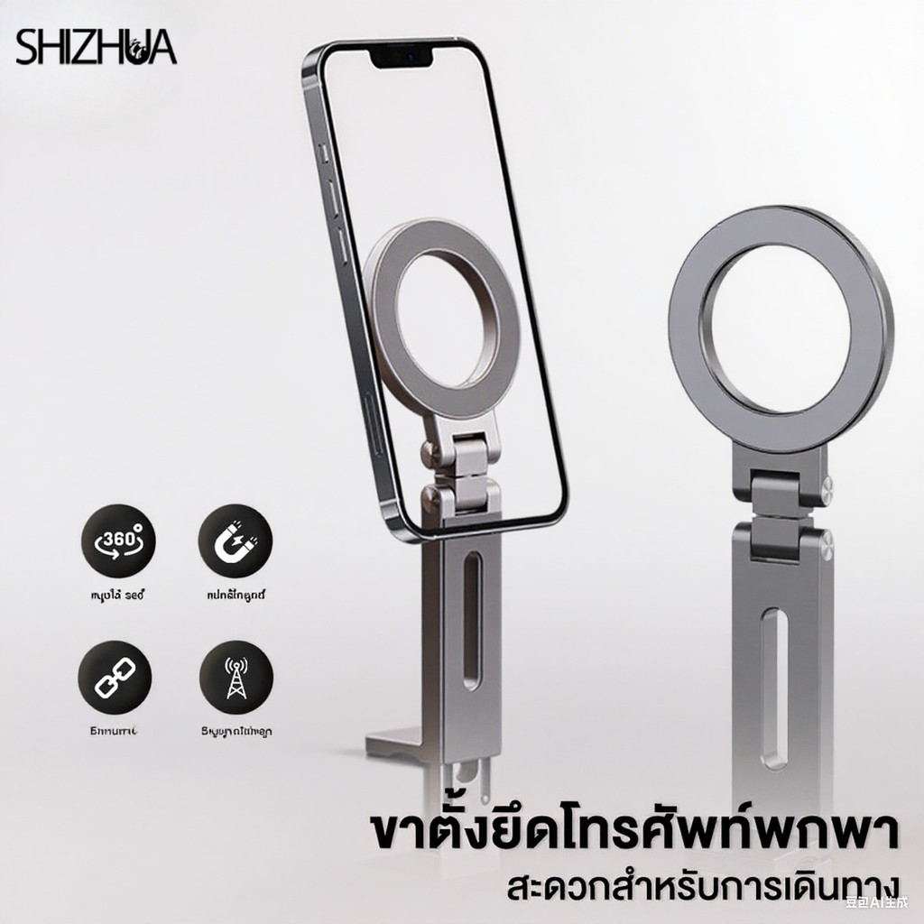 ที่ยึดแม่เหล็ก คลิปออน ที่วางโทรศัพท์รถ ที่วางโทรศัพท์มือถือตั้งโต๊ะ สามารถพับเก็บได้ 360° ทำจากอลูมิเนียมอัลลอยด์