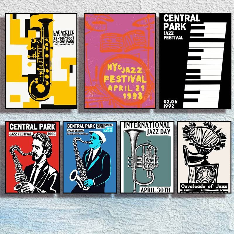 Retro Jazz Vibes โปสเตอร์ผ้าใบสำหรับตกแต่งกำแพงบ้าน