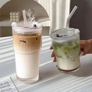แก้วเกาหลี แก้วกาแฟ 450-600มล. ฝาปิดแน่น ใส่รถได้ แก้วทนร้อนแรงสุด ฝา+หลอดฟรี (แตกเปลี่ยนใหม่ฟรี)