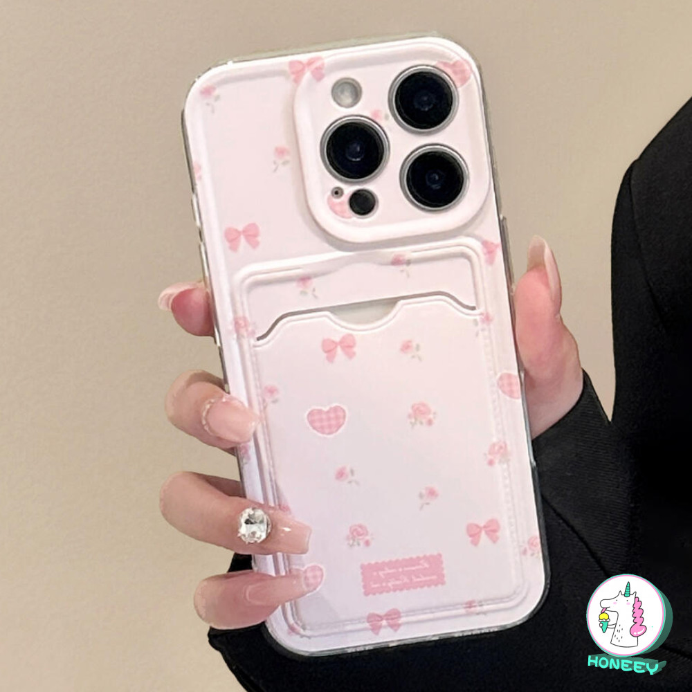 Girly สีชมพู Bowknot ผู้ถือบัตรเคสโทรศัพท์สําหรับ iPhone 16 11 15 14 Pro Max 12 13 Pro Max 16 Plus X XS XR 7 8 Plus กระเป๋าสตางค์กันกระแทก Soft TPU ฝาหลัง ราคา ถูกที่สุด ดีลบีเคเค แกลเลอรีภาพที่ 2