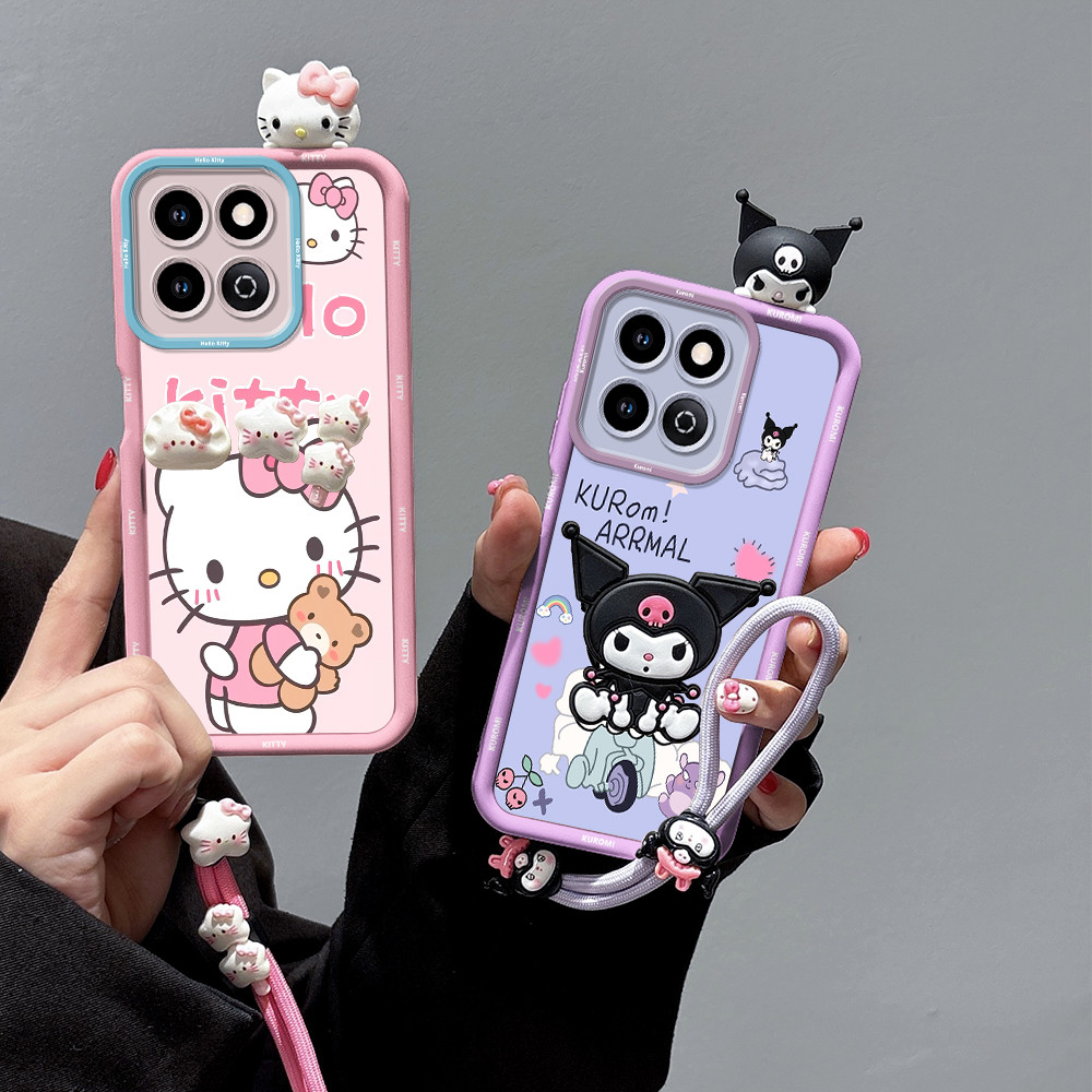 สําหรับ Honor X7C ปลอกซิลิโคนหรูหรากันกระแทกเชือกมือสําหรับ HonorX7C ALT-LX2 เคสโทรศัพท์ 3D สเตอริโอ