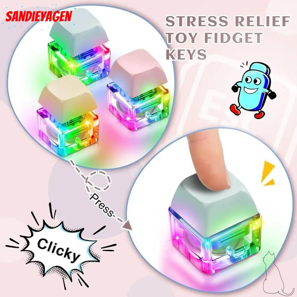 SANDIEYEAN หมวกคีย์บอร์ดนิ้ว, ปุ่มคีย์บอร์ด DIY พวงกุญแจ Fidget, บรรเทาความเครียดด้วยแสง Keycap Clicker ของเล่น