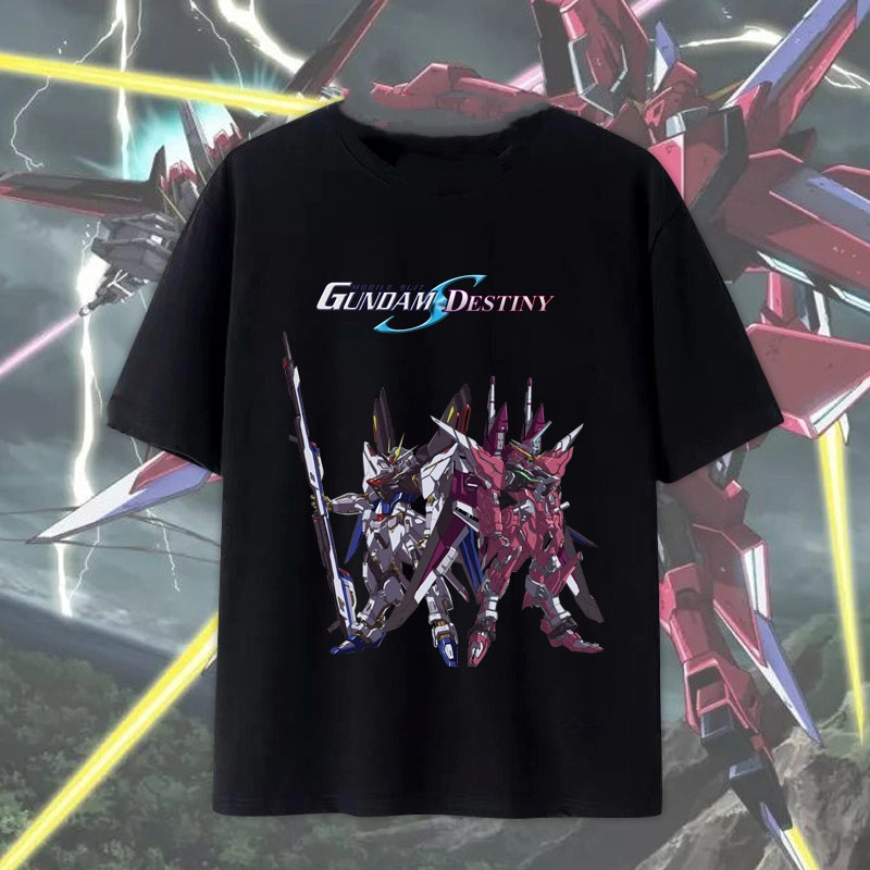 Mobile Suit Gundam SEED Justice ZGMF-X09A อนิเมชันญี่ปุ่น เสื้อยืดแขนสั้น 100% cotton ทั้งเพศ สไตล์เ