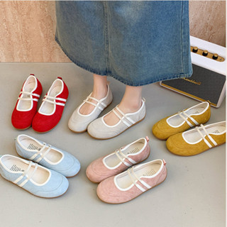 รองเท้าแมรี่เจนสไตล์วินเทจสำหรับผู้หญิง รองเท้าส้นแบนพื้นนุ่…