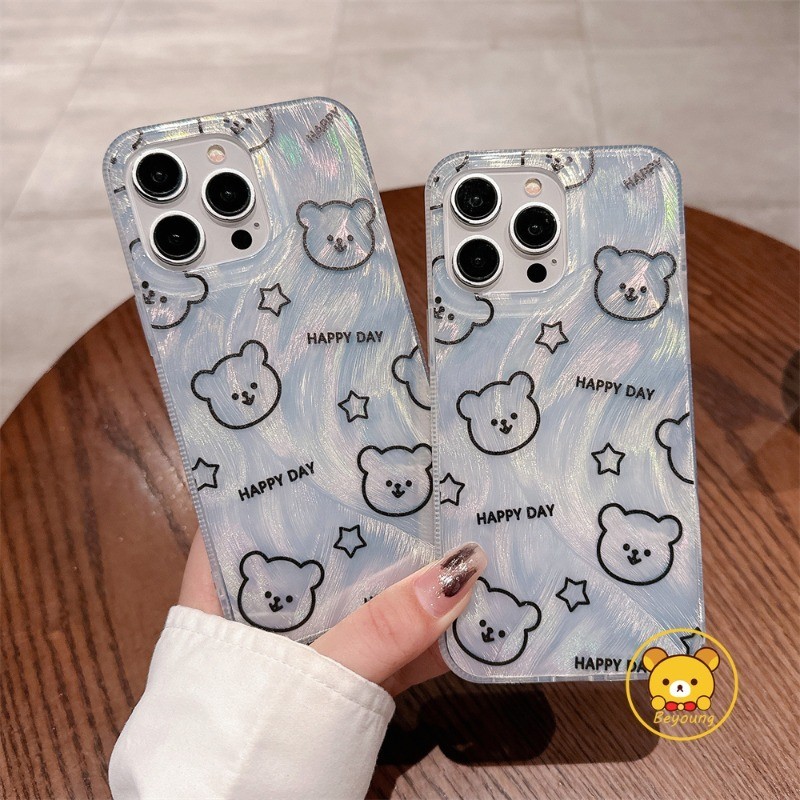 สําหรับ OPPO Reno 12 Pro 11 Pro 8T 5G 10 9 8 7 6 5 Pro SE 4Z 7Z 8Z 7 8 Lite กันกระแทกเกาหลีน่ารัก Star Bear รูปแบบ Gradual Camlet นุ่มกรณี