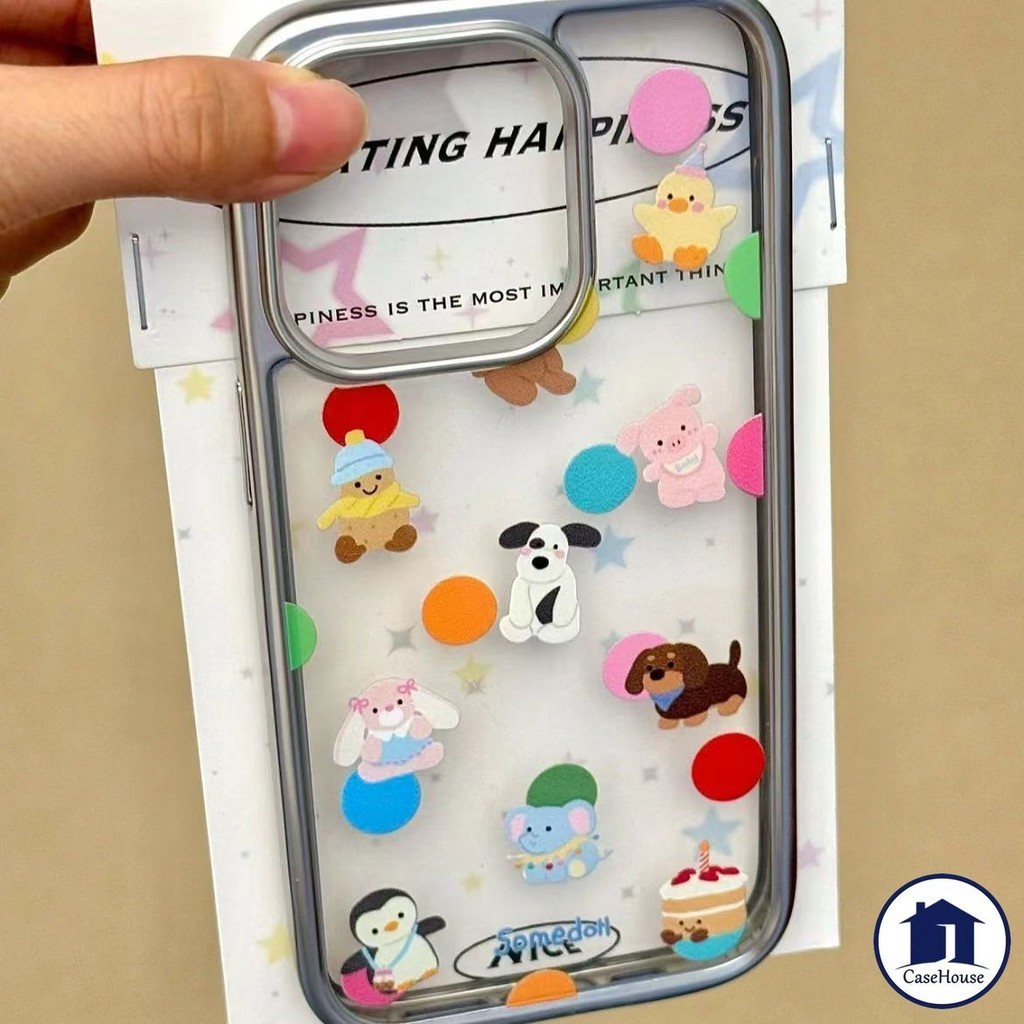 การชุบที่หรูหราชัดเจนเคสสัตว์น่ารักเข้ากันได้สำหรับ IPhone 7 8 Plus 11 13 15 12 14 Pro Max 7Plus XR X XS MAX SE 2020