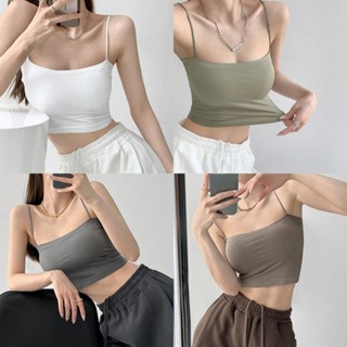 Evelyn💞เสื้อสายเดี่ยว มีฟองน้ำ เข้ารูป ผ้านิ่มเด้ง ครอปกล้าม…