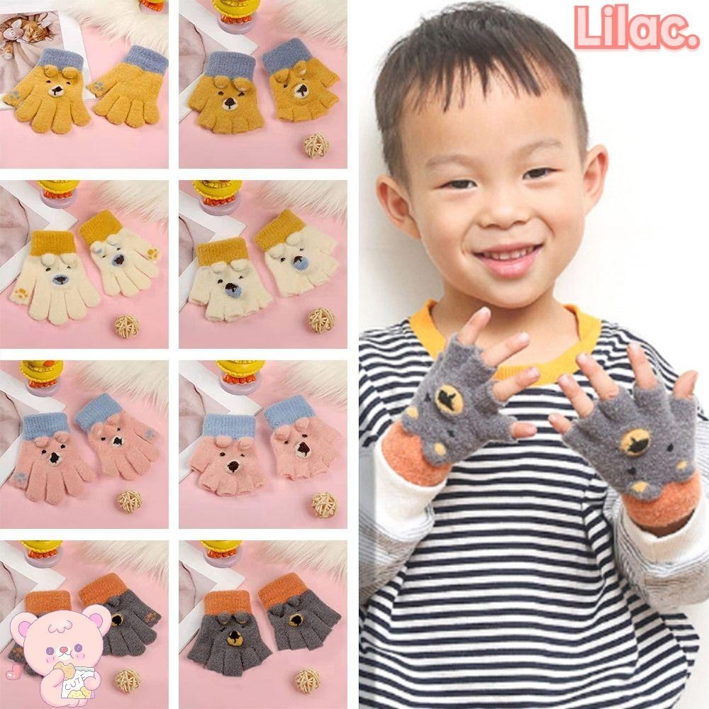 ลิแลค ถุงมือสําหรับเด็กสําหรับ 2-6 ปีการ์ตูนหมีเด็กหนาอบอุ่น