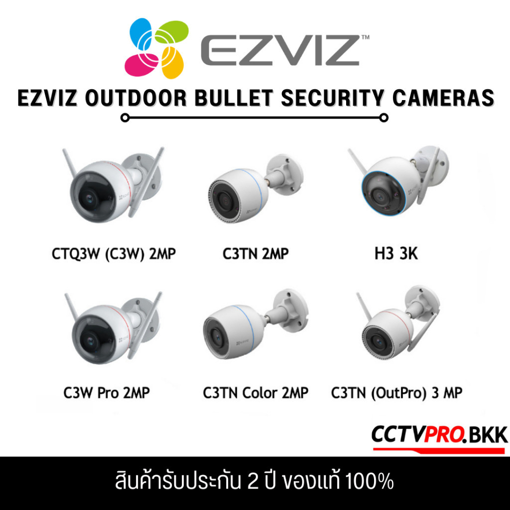 เฝ้าระวัง Ezviz รวมรุ่น (C3TN , H3C Color , C3TN OutPro , H3) กล้องเลนส์ฟิกส์ สำหรับใช้งานภายนอก