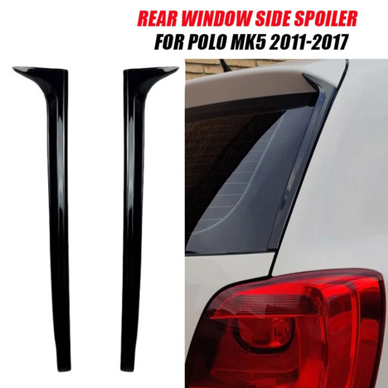 สําหรับ VW Polo MK5 6R 6C 2011-2017 ด้านหลังหน้าต่างสปอยเลอร์ Lip Wing โดย ABS Gloss สีดําชุด 1 คู่
