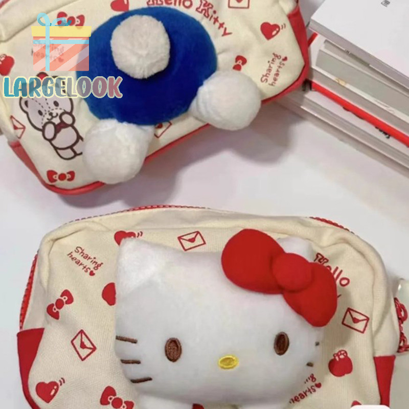 SANRIO [ลุคใหญ่] ซานริโอ น่ารัก สวัสดี คิตตี้ กระเป๋าแต่งหน้าสาวการ์ตูนน่ารัก เคที ตุ๊กตาปากกากระเป๋านักเรียนความจุขนาดใหญ่แบบพกพาเก็บซิปกระเป๋าดินสอ [ใ