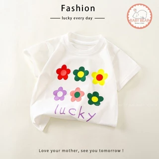 เสื้อยืดมินมอลเด็กผู้หญิง เสื้อยืดเด็กแขนสั้น พิมพ์ลายดอกไม้ Size90-120 cm