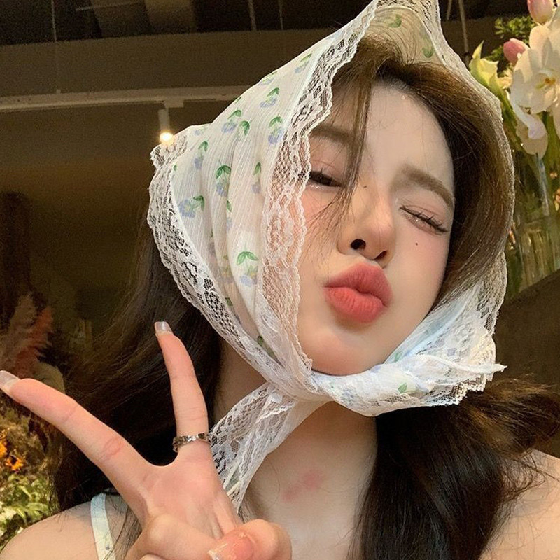 ในไทย ผ้าโพกหัว ผ้าพันคอ ลายดอกไม้ ผ้าคลุมไหล่ ปักลายลูกไม้ ทรงสามเหลี่ยม สไตล์โบฮีเมียน แฟชั่นวินเทจ สําหรับผู้หญิง