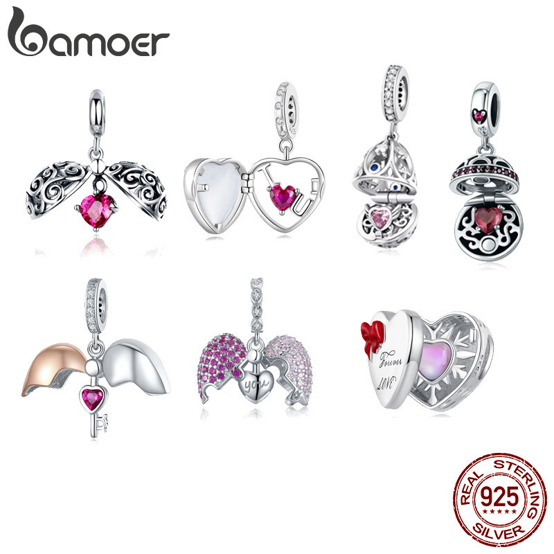 Bamoer 925 เงินสเตอร์ลิง Charms Love Heart Switchable จี้คู่อุปกรณ์เสริมของขวัญวันเกิด SCC689