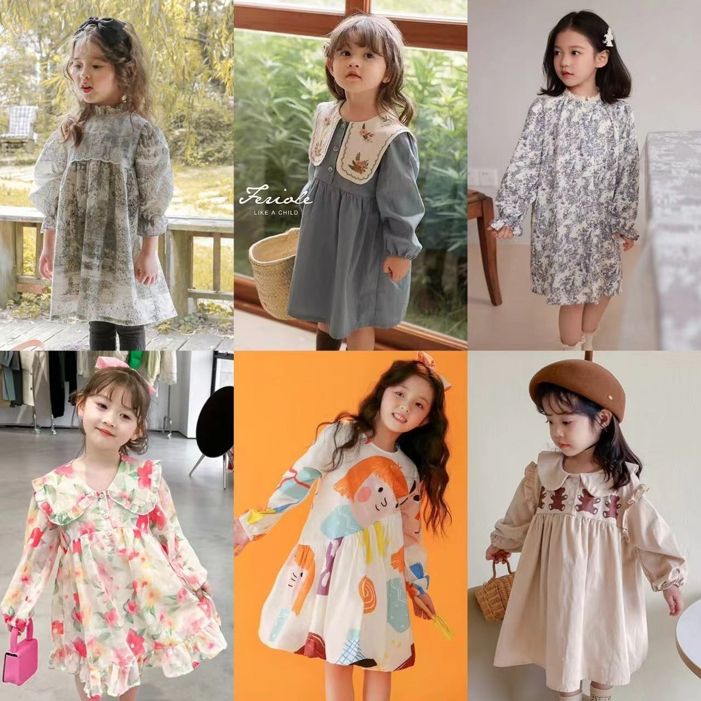 เสื้อผ้าเด็กผู้หญิงฤดูใบไม้ผลิฤดูใบไม้ร่วงสไตล์ใหม่สไตล์หวานชุดเดรสแขนยาว