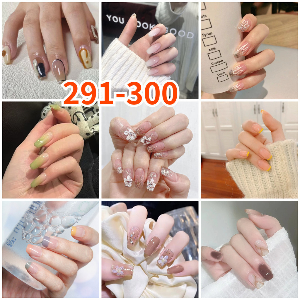 24 ชิ้นกดบนเล็บ Art Patch เล็บปลอม Flase Nails กันน้ําที่ถอดออกได้ COD