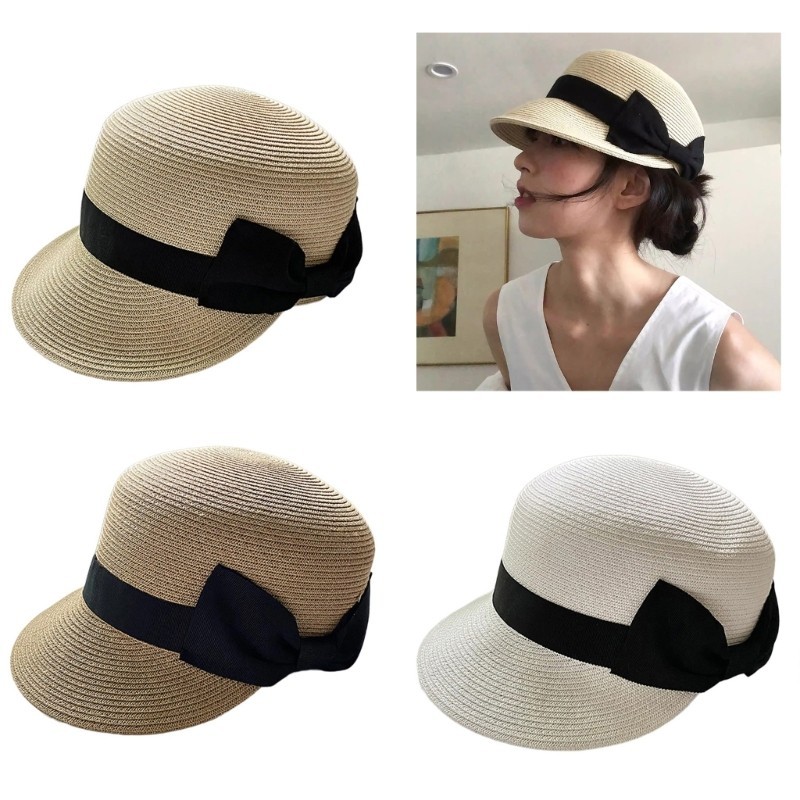 HO Handmade Braided Belt Straw Hat Sun Hat Straw Hat Beach Cloche Hat
