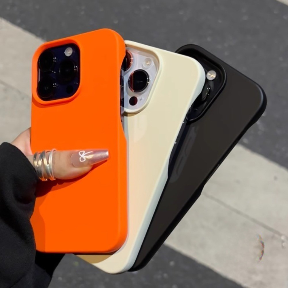 สีทึบ Ultra Thin Matte เคสโทรศัพท ์ สําหรับ FOR Iphone 16 11 15 14 Pro Max 13 Promax 15/14 Plus สีส ้ มซิลิโคนกันกระแทกโทรศัพท ์ ฝาหลัง