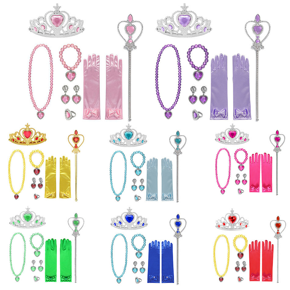 คอสเพลย์เด็กผู้หญิง Elsa Anna Princess Crown Magic Wand เครื่องแต่งกายแถบคาดศีรษะ Party