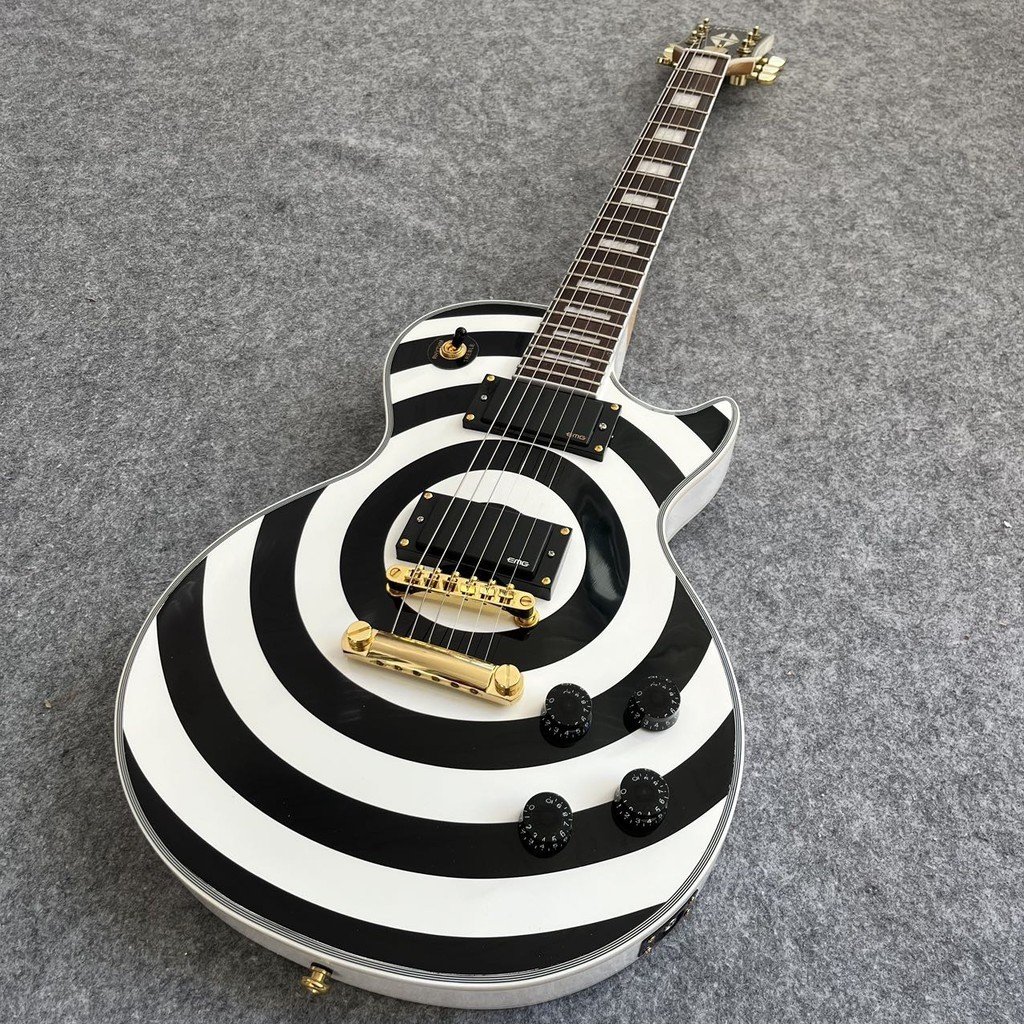 Gibson Zakk Wylde Les Paul กีตาร์ไฟฟ้าแบบกําหนดเองเมทัลลิคสีขาว Bullseye MOP EMG รถกระบะกีตาร์มืออาช