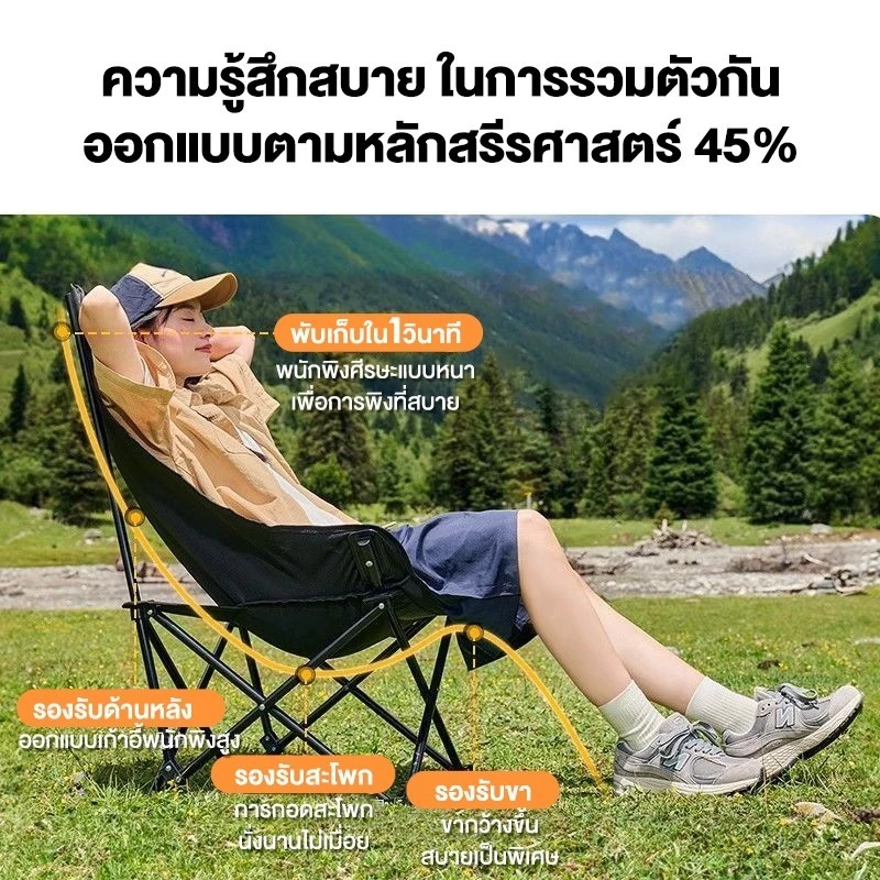 เก้าอี้แคมป์ปิ้งพับได้ สนามเดินป่า พลาสติกเสริมแรง รับน้ำหนัก 300 กก thumbnail 6