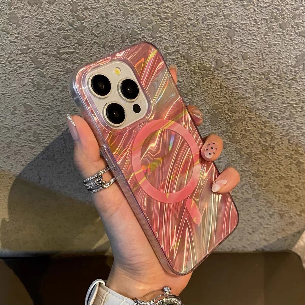 เลเซอร์หรูหราหินอ่อนสีสันสดใสพร้อมเคสโทรศัพท์แม่เหล็กสําหรับiphone 15 14 Pro Max 13 12 11 Plusปลอกกล้องเลนส์ป้องกันรวมทุกอย่างกันกระแทกอะคริลิคฮาร์ดปกหลังiPhone