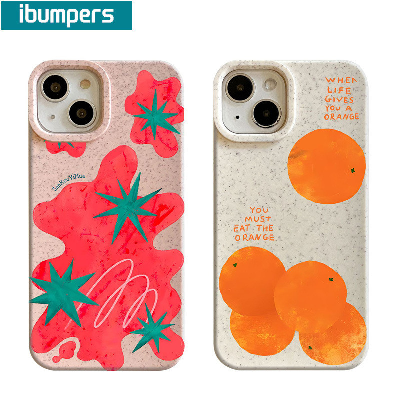 ibumpers เคสไอโฟน เคสไอโฟน ความงามน่ารักปลอกง่ายการ์ตูนมะเขือเทศสีส้มรูปแบบสําหรับiphone 15 14 12 13 11 Pro Max IP 7 8 Plus Iphon X Xs XR Xs Max TPU Clear Softcaseพรีเมี่ยมกันกระแทกปกหลัง