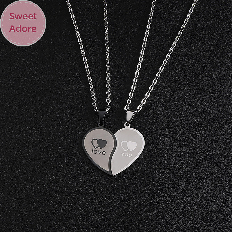 Sweetadore Couples Jewelry สร้อยคอหัวใจ สร้อยคอคู่ สแตนเลส แกะสลัก จี้รัก สร้อยคอ วันวาเลนไทน์ TH