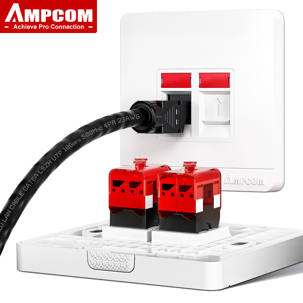 Ampcom 86 มม.Faceplate พร้อม CAT6A 10Gbps UTP Keystone Jack, ไม่มี Punch-Down เครื่องมือที่ต้องการโมดูล Coupler ชุดแผ่นผนัง