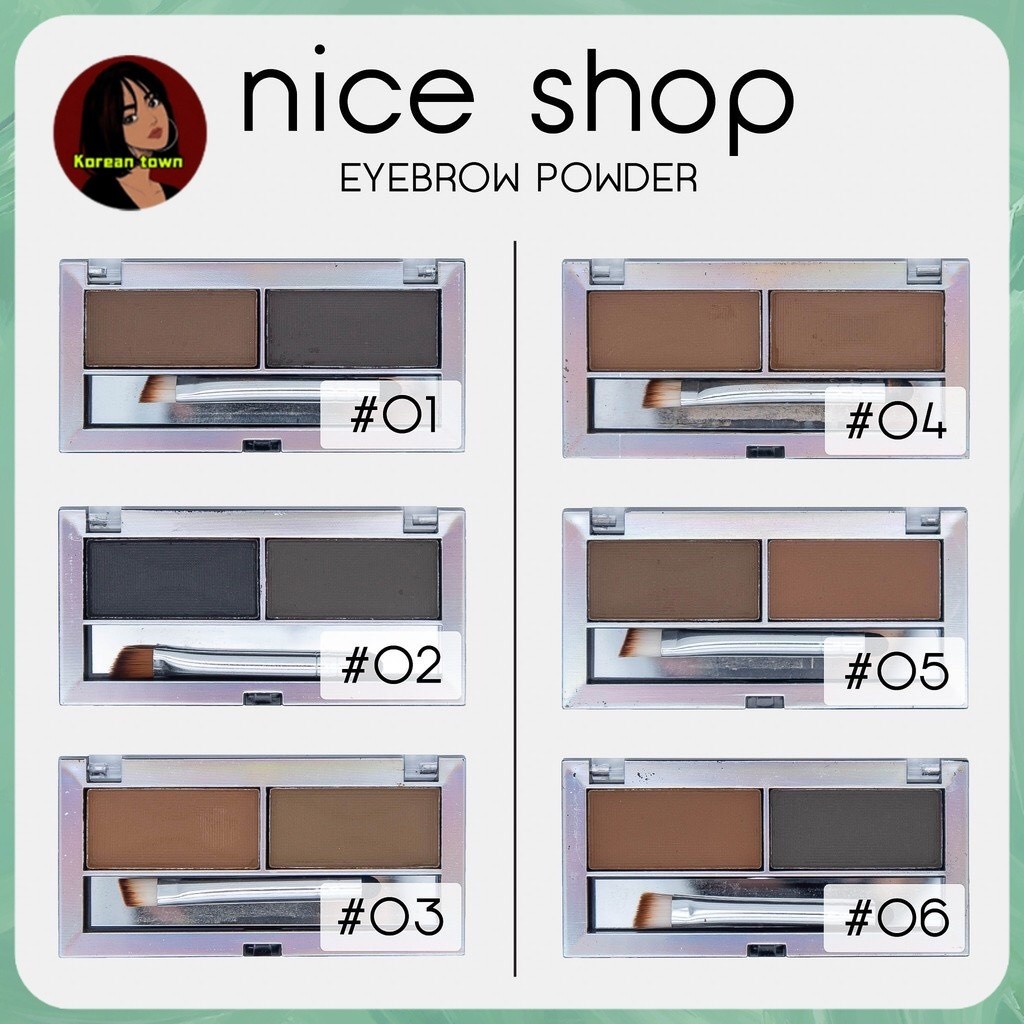 Nice Shop Eyebrow Powder เขียนคิ้วตลับ 2 ช่อง พร้อมแปรงหัวตัดและแปรงเบลน (SM. NE10-404)