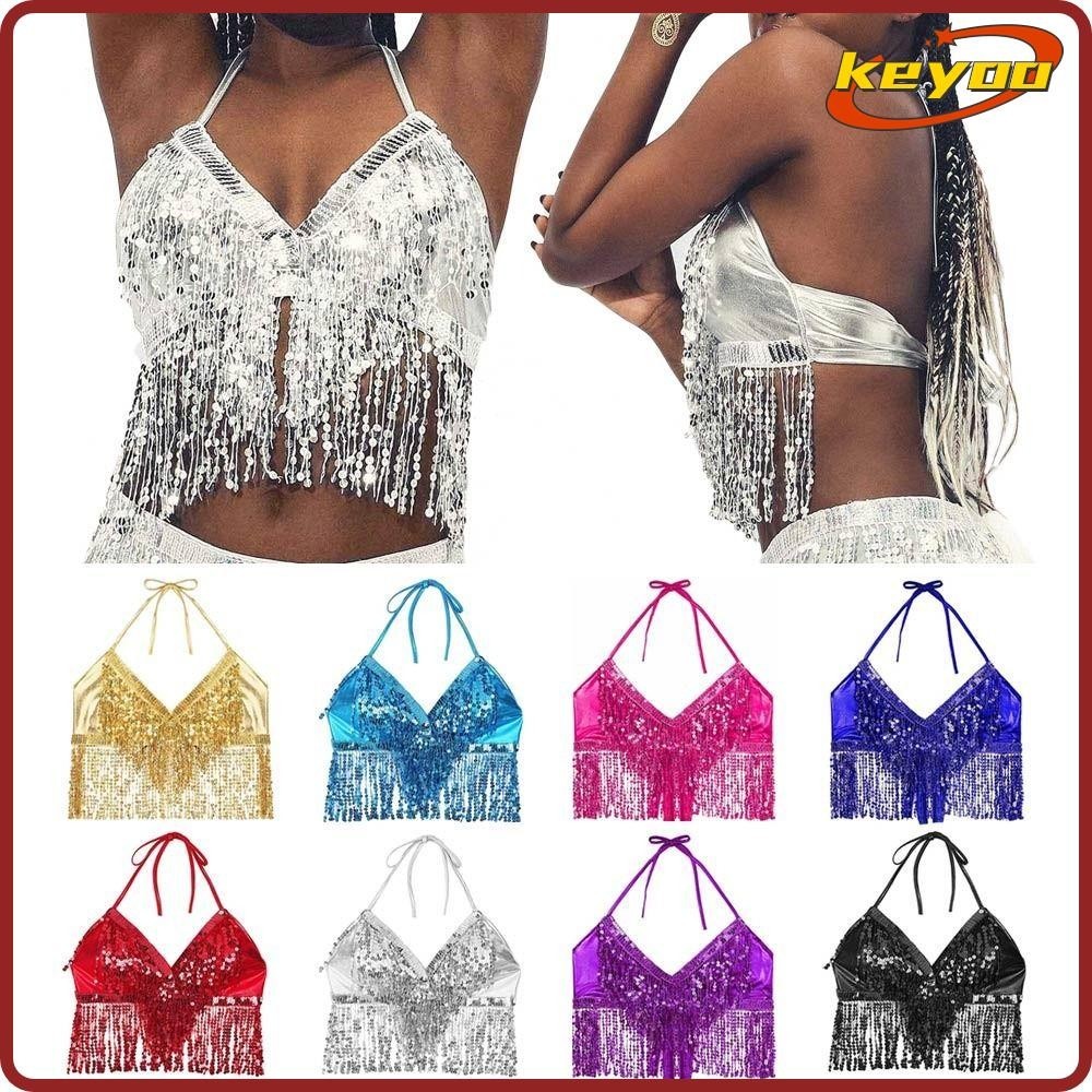 [KEYOO] Belly Dance Bra Stage Dance Wear เลื่อมพู่แสดงเครื่องแต่งกาย