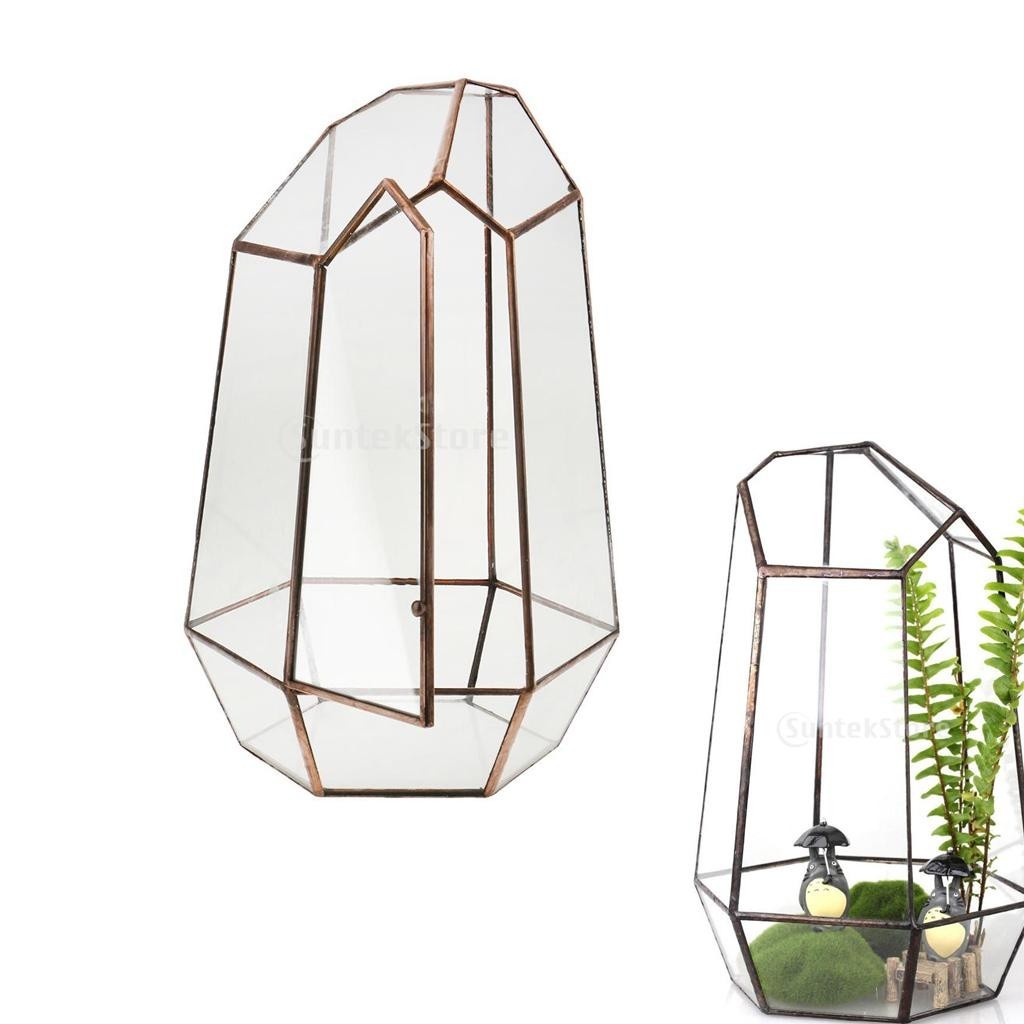 [Lszcx6l] Vintage Glass Geometric Terrarium กล่องฉ่ําตกแต่งโต๊ะบ้าน *12 X 19 ซม.