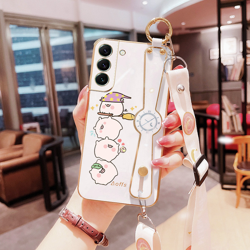 SAMSUNG สี่หมูเคสโทรศัพท์samsung Galaxy S22 S23 S24 Plus S22 S23 S24 Ultra S23 S24 FE S22+ S23+ S24+ ปลอกสายรัดข้อมือBracket Anti Dropป้องกันกรณีเชือกสายยาว