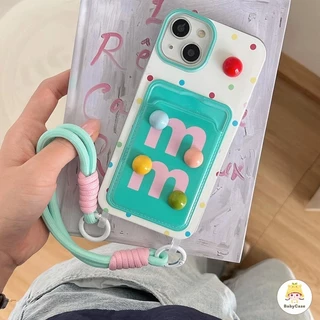 กระเป๋าสตางค์แบบมีสายคล้องรูปถั่วช็อคโกแลตสีลูกกวาด เคส IPhone 16 11 13 12 15 14 Pro Max 14 7 15 8 Plus XR X XS Max SE