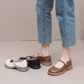 <48 ชั่วโมง การจัดส่ง>Size 35-42 รอบ Toe Mary Jane Shoes สไตล์ใหม่ Soft-Soled Flat Strap Shoes