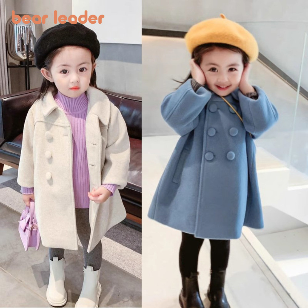 หมีผู้นําสีทึบฤดูใบไม้ร่วงฤดูหนาวเสื้อผ้าสาวเวอร์ชั่นเกาหลีแจ็คเก็ตคู่ 2-7 ปีแขนยาวเสื้อขนสัตว์เลียนแบบ