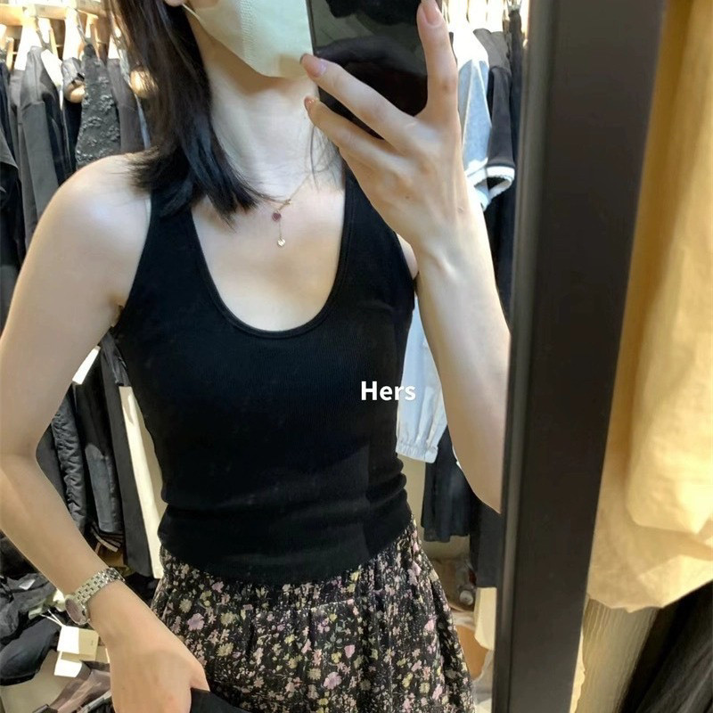 🎀bearbra🎀เสื้อแขนกุดคอยูบางสําหรับผู้หญิงสีทึบ สายเดี่ยว สําหรับฤดูร้อน