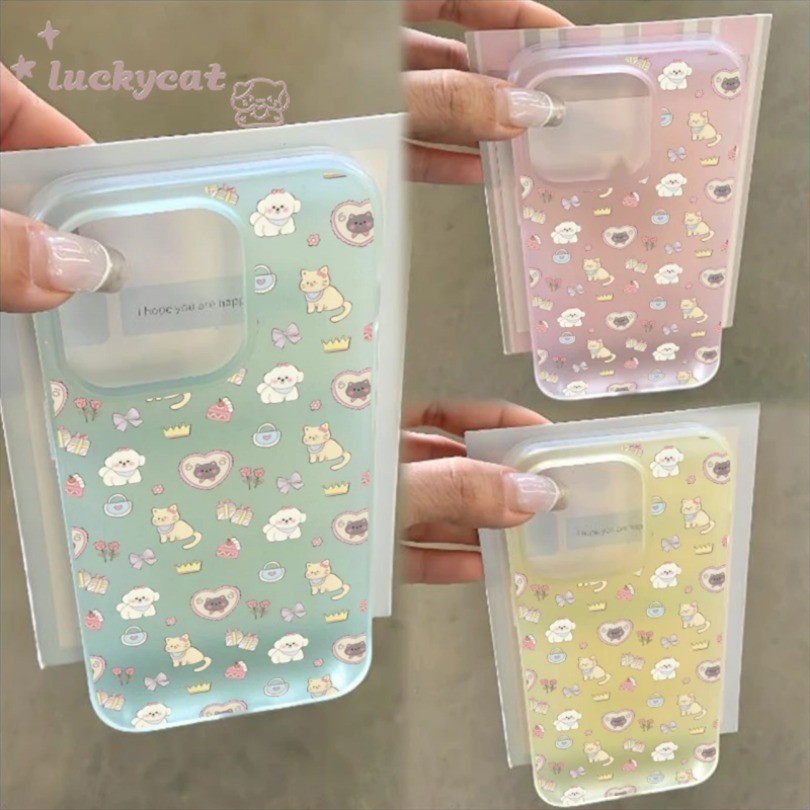 Iphone 15 14 13 12 11 Pro Max X Xr Xs Max 7 8 Plus SE2020 เคสโทรศัพท์ Ins สดแมวน่ารัก Park Matte สีลูกกวาดฝาครอบโทรศัพท์นุ่ม