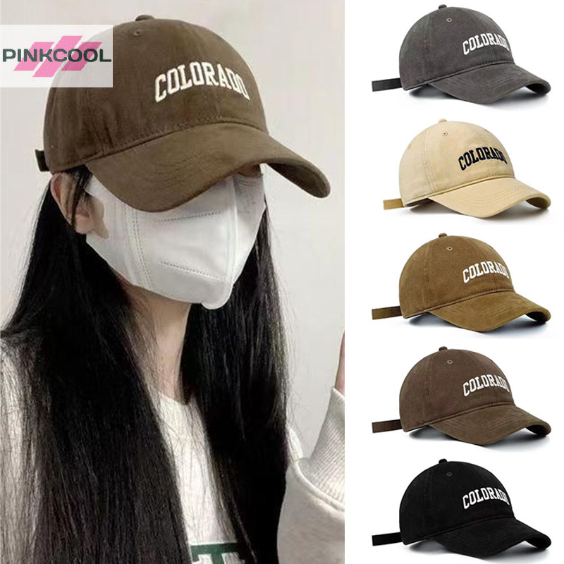 Pinkcool ผ้าฝ้ายนุ่มเบสบอลหมวก Solid Letter เย็บปักถักร้อยผู้ชายผู้หญิงหมวก Hip Hop ปรับ Snapback Casual กลางแจ้ง Visor หมวกร้อน
