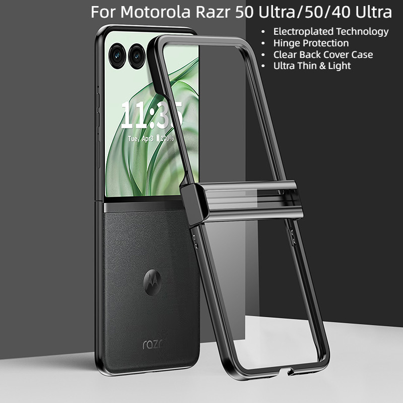 Ultra Thin Light Electroplated PC Hard บานพับกรณีพลิกสําหรับ Motorola MOTO Razr 50 Ultra 50 60 40Ultra Razr4 Razr + 2024 กันกระแทกฝาครอบโทรศัพท์ปลอก