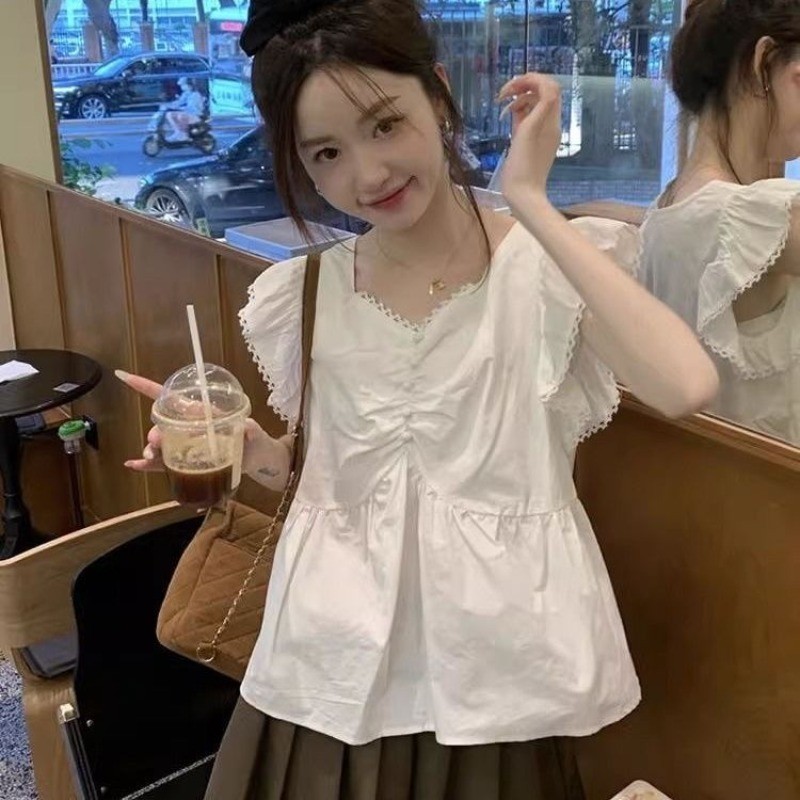🎀Mona🎀 เสื้อเชิ้ต ขาว สวยหวาน แฟชั่นเวอร์ชั่นเกาหลี จัดส่งที่รวดเร็ว🚀