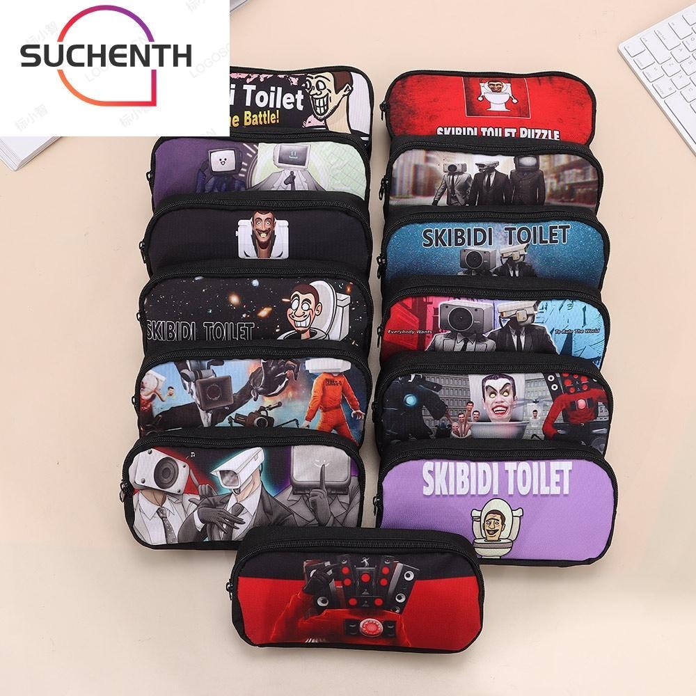 Suchenchen 1 ชิ้นกระเป๋าดินสอ,การพิมพ์ Skibidi ห้องน้ํา Skibidi กล่องปากกาห้องน้ํา,การ์ตูน Cameraman Storage TV Man กระเป๋าเครื่องเขียนเด็กนักเรียน