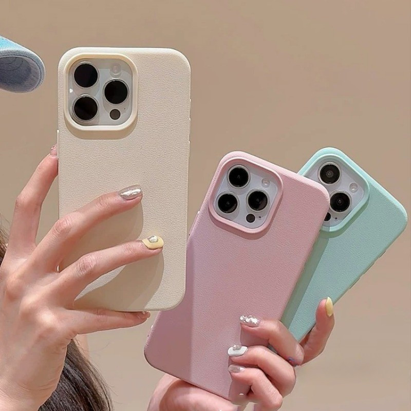สําหรับ IPhone 15 14 13 12 11 Pro Max X XR XS Max INS เคสโทรศัพท์หนังสีทึบสีดําและสีขาวเรียบง่ายพร้อมปกอ่อนสีชมพู