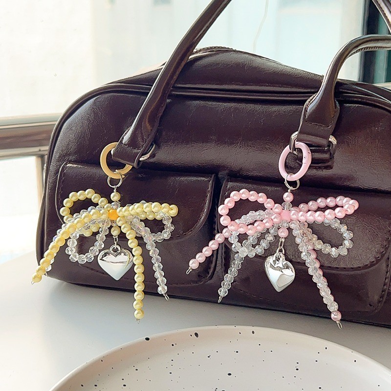 พวงกุญแจคริสตัลมุก-ผู้หญิงโทรศัพท์เชือกเส้นเล็กเครื่องประดับ-ผู้ถือกุญแจรูปโบว์คู่-เกาหลีสไตล์ อิน หวานประณีต- 3ง รักจี้หัวใจ - รูปที่ 3