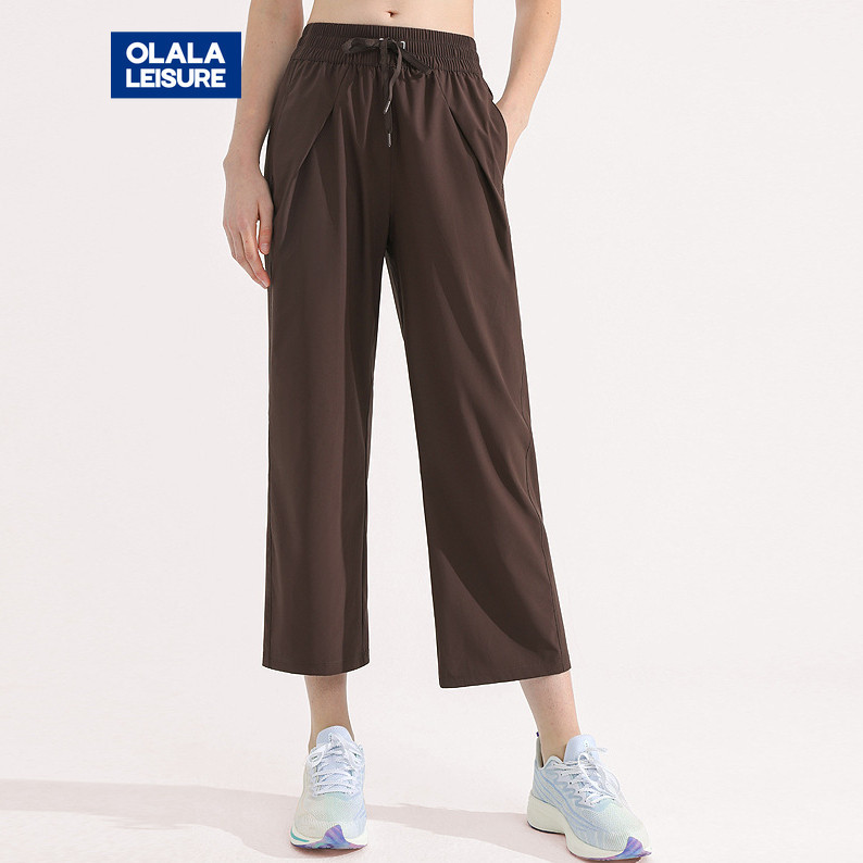 Casual Sports Pants Wide Leg Side Pockets Stretchy Moisture-wicking