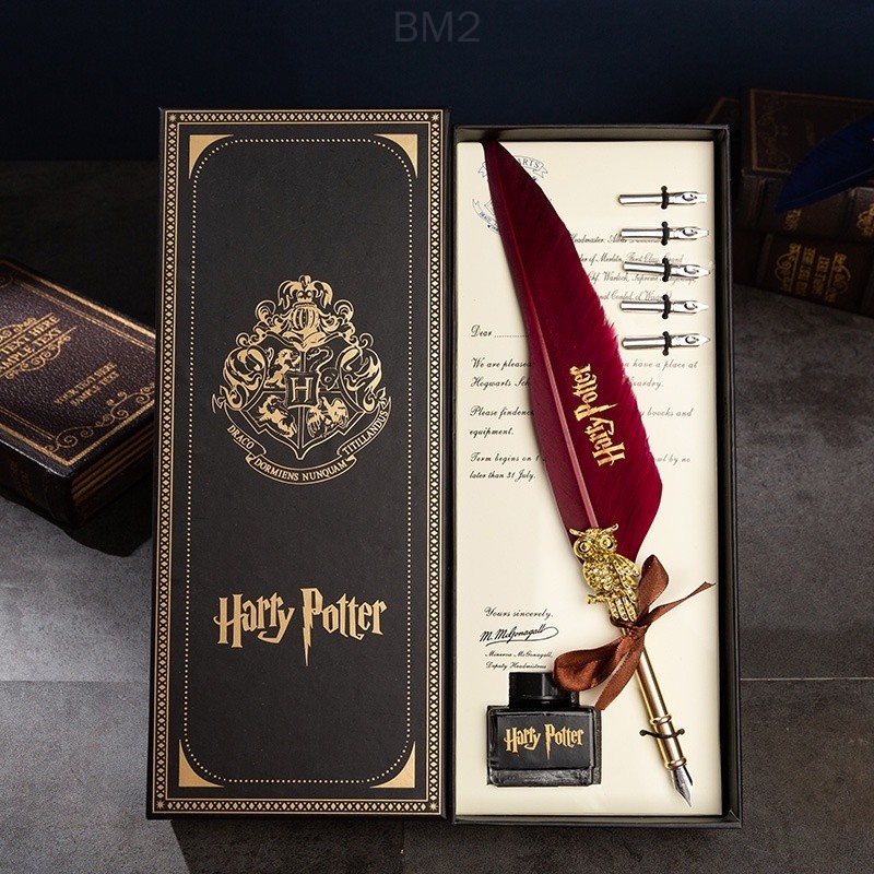 Harry Potter ปากกาขนนก quill ชุดประดิษฐ์ตัวอักษร วินเทจ ของขวัญ F8Q7