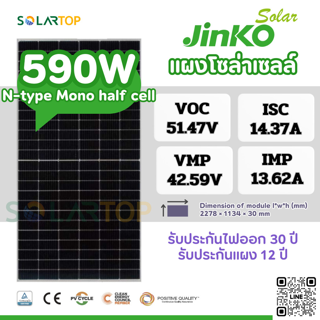 แผงโซล่าเซลล์ Jinko 590w N-type Mono half cell มีประกันแผงเสียหายระหว่างจัดส่ง [จัดส่งฟรีทั่วประเทศ*