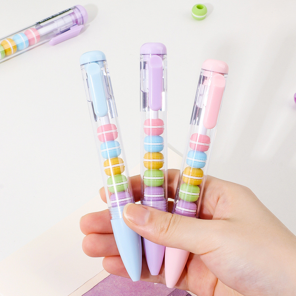 Keqi ปากกาเจลเพลงร้อยเชือกมูลค่าสูงน่ารัก Macaron จัดแต่งทรงผมปากกาสร้างสรรค์ DIY ลูกปัดกดด้านข้างปากกาลายเซ็น